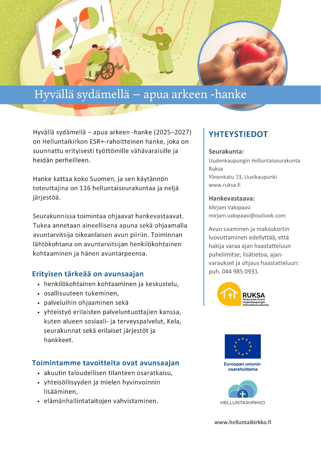 Ruksa srk Helluntaikirkon Hyvalla sydamella apua arkeen hanke esite 2025 11 page 001
